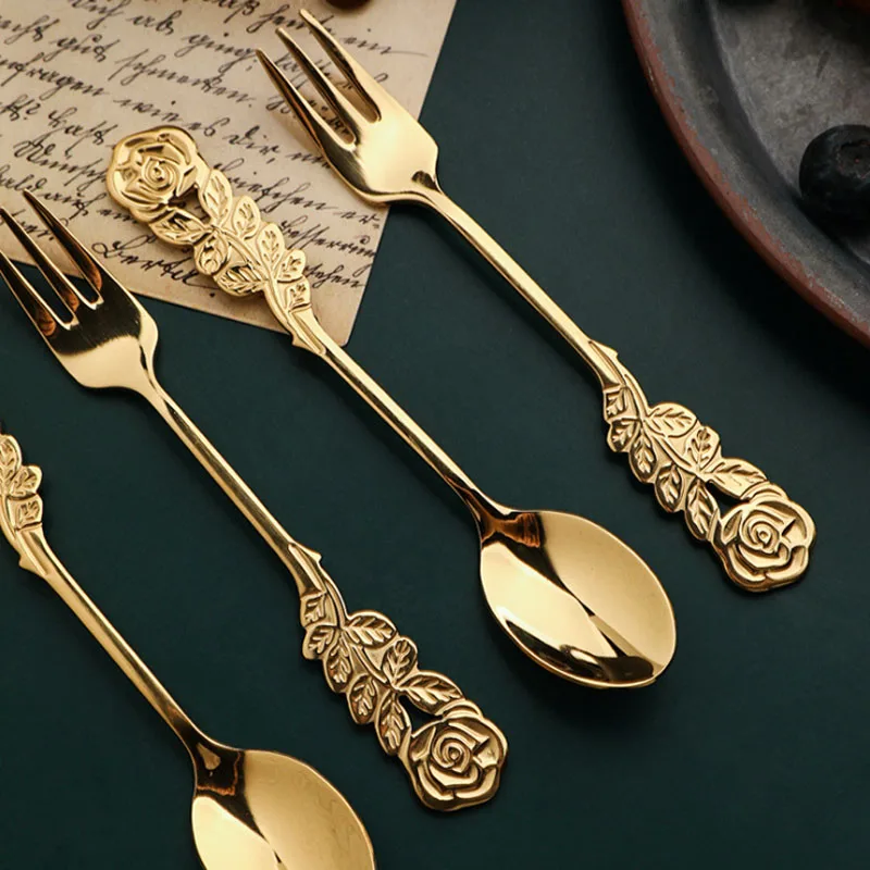 Кофейная ложка в стиле ретро креативная розовая ручка вилка из нержавеющей стали