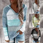 Осенне-зимний модный женский свитер, повседневный лоскутный Свободный пуловер с V-образным вырезом и длинными рукавами, теплый вязаный свитер блузка, Топ