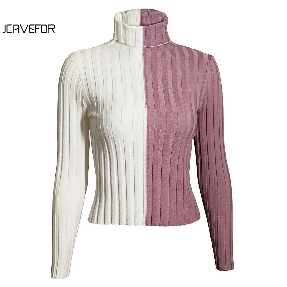 Осенне-зимние женские повседневные свитера с высоким воротником в стиле пэчворк