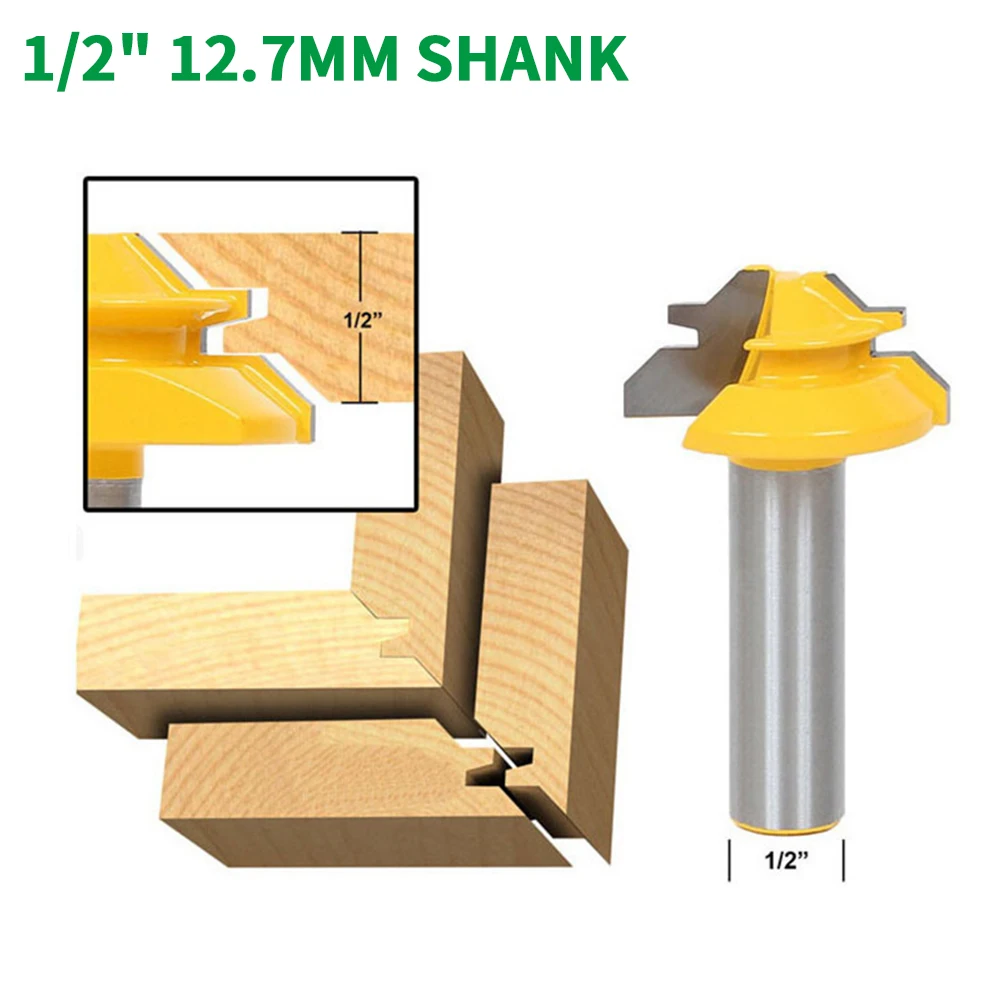 

1PC 1/2" 12.7MM Shank Milling Cutter Wood Carving 45 Degree Small Lock Miter Router Bit Wood Tenon Cutter for Woodworking Tools