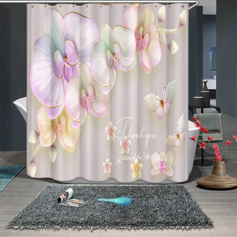

3d Diamond Butterfly Lotus Flower Pattern Shower Curtains Bathroom Curtain Thicken Waterproof Thickened Bath Curtain