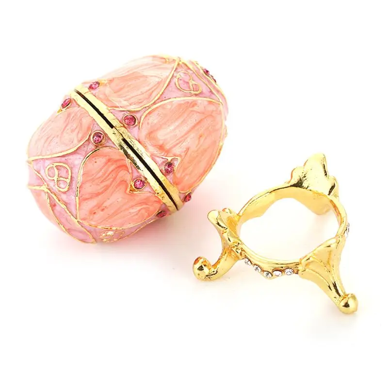 

G2AF Pink LOVE Heart Faberge-Egg Series Hand Painted Jewelry Trinket Box Unique Gift for Easter Home Decor Collectible