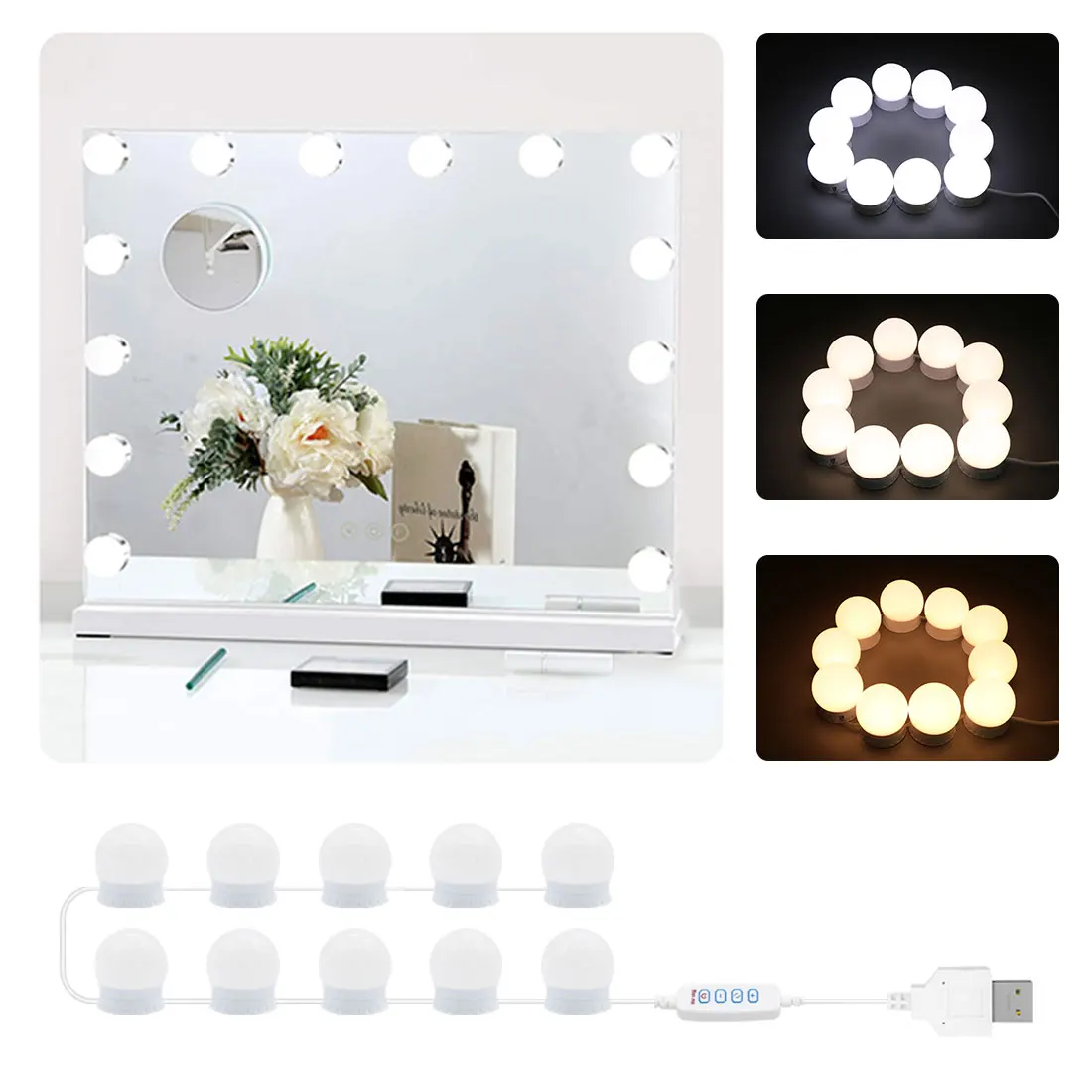 

LED Makeup Mirror Light USB 14 Bulbs Dressing Table Vanity Lamp LED Cosmetic Lights Stepless Dimmable Bathroom Mirror Lamp