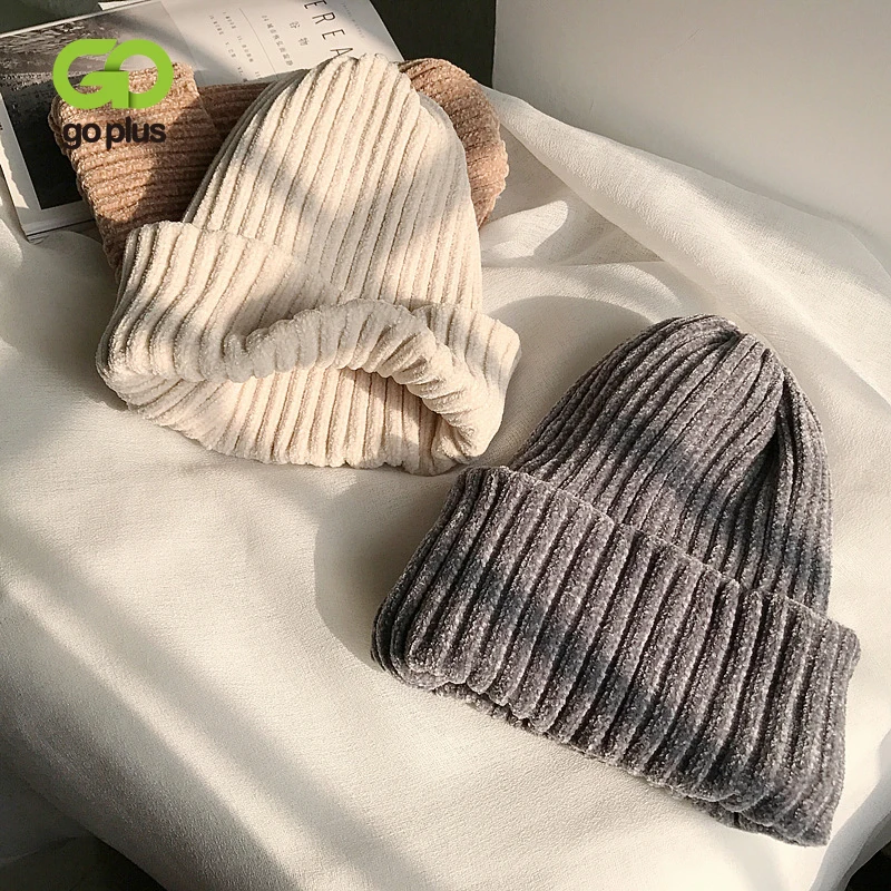 

GOPLUS Winter Warm Hats Solid Color Chenille Bonnet Leisure Grey Skullies Elegant Beanies Elastic Jersey Caps All-match Chapeu