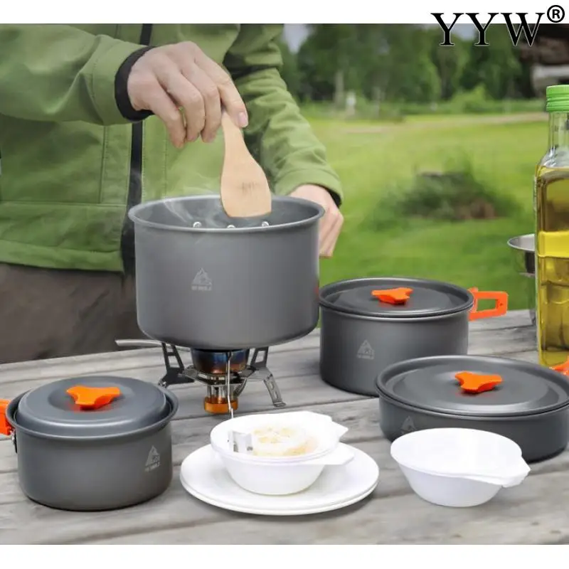 Online Kualitas Berkemah Di Luar Ruangan Peralatan Masak Set Portable Peralatan 4-5 Orang Mangkuk Pot Sendok Tableware Alat Memasak Perjalanan Piknik Set