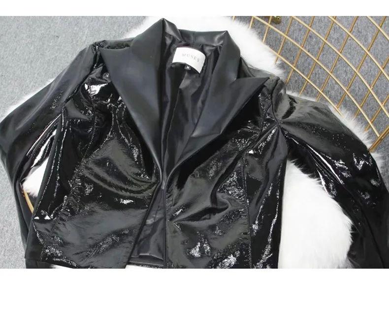 

Fashion Glossy patent leather jacket Locomotive waterproof shiny pu Leather Jacket female Punk Motorcyle Jackets F2484