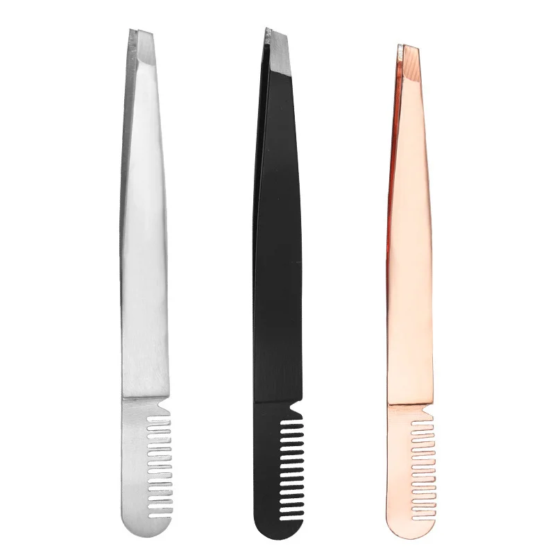 

Professional Eyebrow Tweezer with Eyebrow Brush Comb Stainless Steel Eyelashes Extension Tweezers Double Eyelids Pinzette Clip