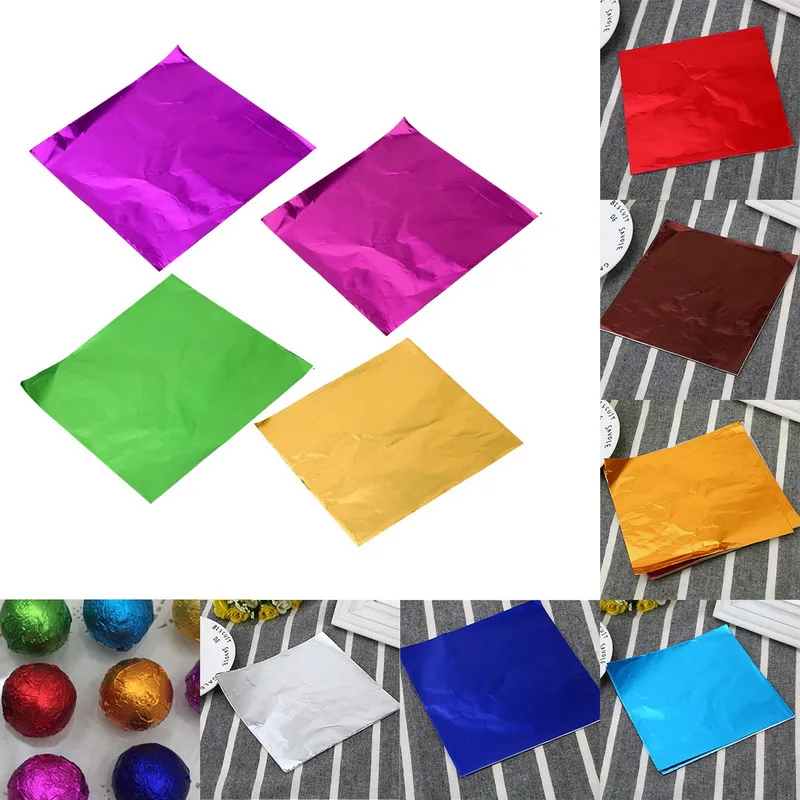 100 шт 8x8 см DIY еды алюминиевой фольги шоколадные конфеты упаковывая 10 видов цветов