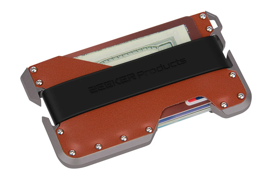 ZEEKER Алюминиевый RFID блокирующий держатель кредитной карты из натуральной кожи минималистичный кошелек серый металл для мужчин и женщин - Цвет: Grey brown black