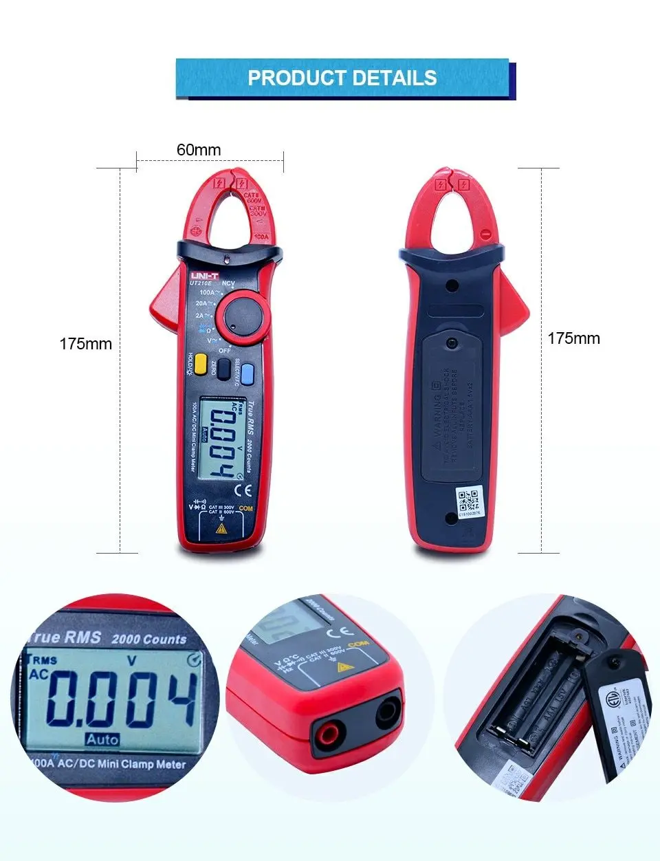 UNI-T Мини цифровой клещи; UT210D/UT210E AC DC Вольт Ампер Ом метр; True RMS мультиметр+ USB напряжение и ток монитор