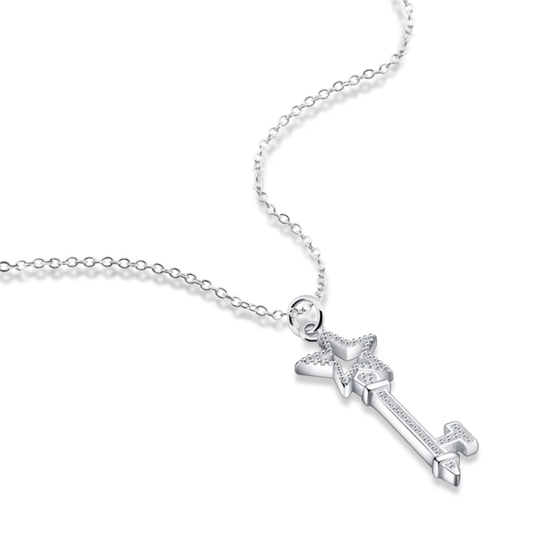 Оптовая продажа однотонное 925 стерлингового серебра звезды ключ кулон ожерелье