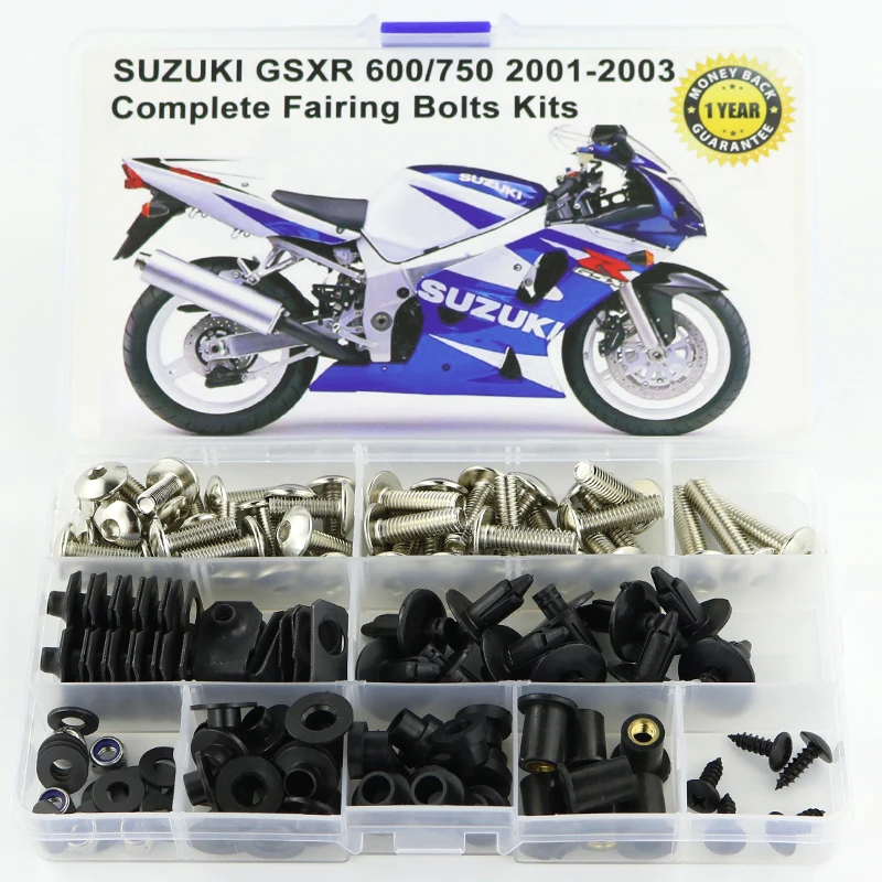 

Подходит для Suzuki GSXR600 GSX-R600 GSX-R750 2001 2002 2003, полный комплект болтов для обтекателя, стальные винты, зажимы для обтекателя, крепеж