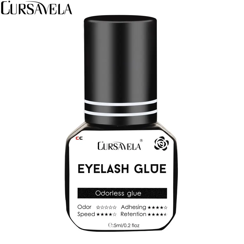 

CURSAVELA Extension Eyelash Glue Waterproof 5ML Fastest Dry Adhesive Low Irritation Flat Volume Lashes Glue No Odor Black EG002