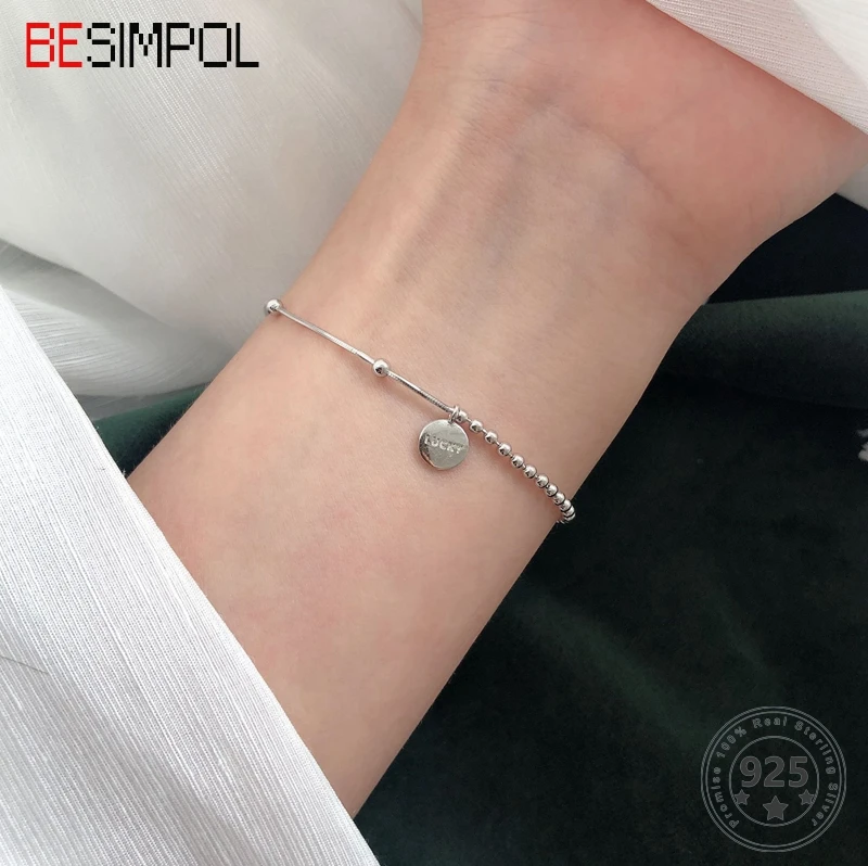 

Браслет Besimpol женский из серебра 925 пробы с надписью на удачу