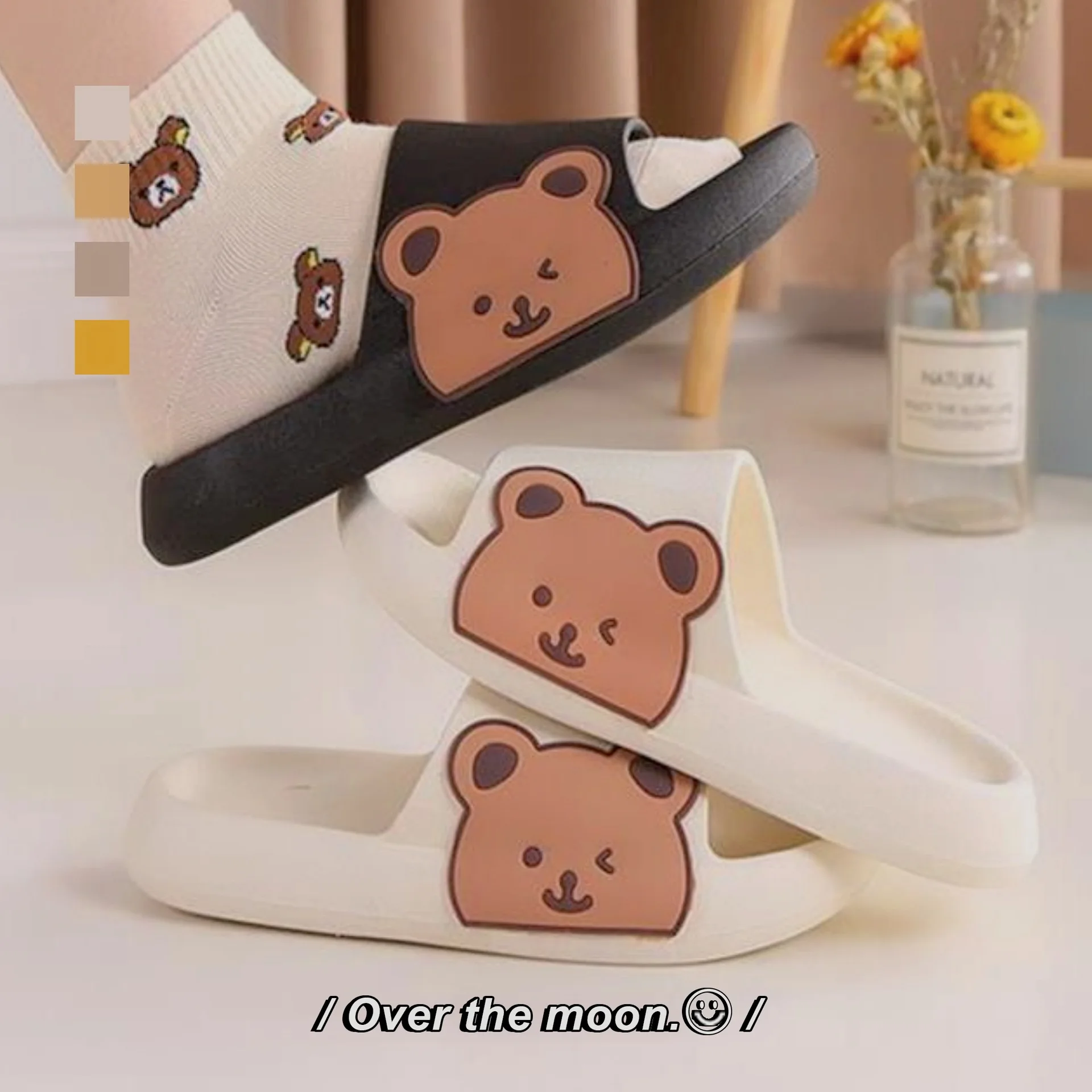 

Bear Slippers Female Summer Indoor Bathroom Bath Antiskid Couple Home Thick Bottom Cartoon Slippers Male