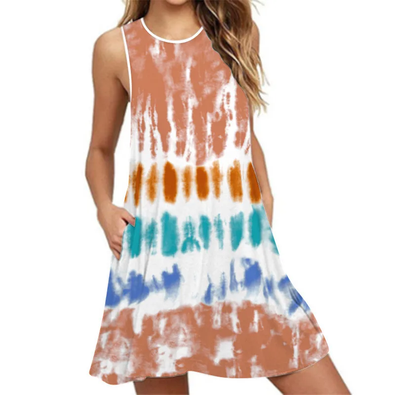 

New Fashion Sweet Butterfly Print Women Dress Summer Sleeveless O-Neck Loose Casual A-line Dress Beach Party Mini Dress Vestidos