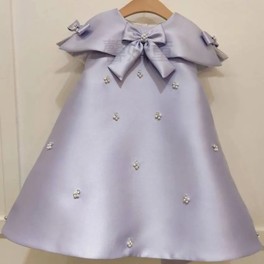 

Baby Girl Princess Dress Spring Autumn Beading Bow Sleeveless Vintage Birthday Party Wedding