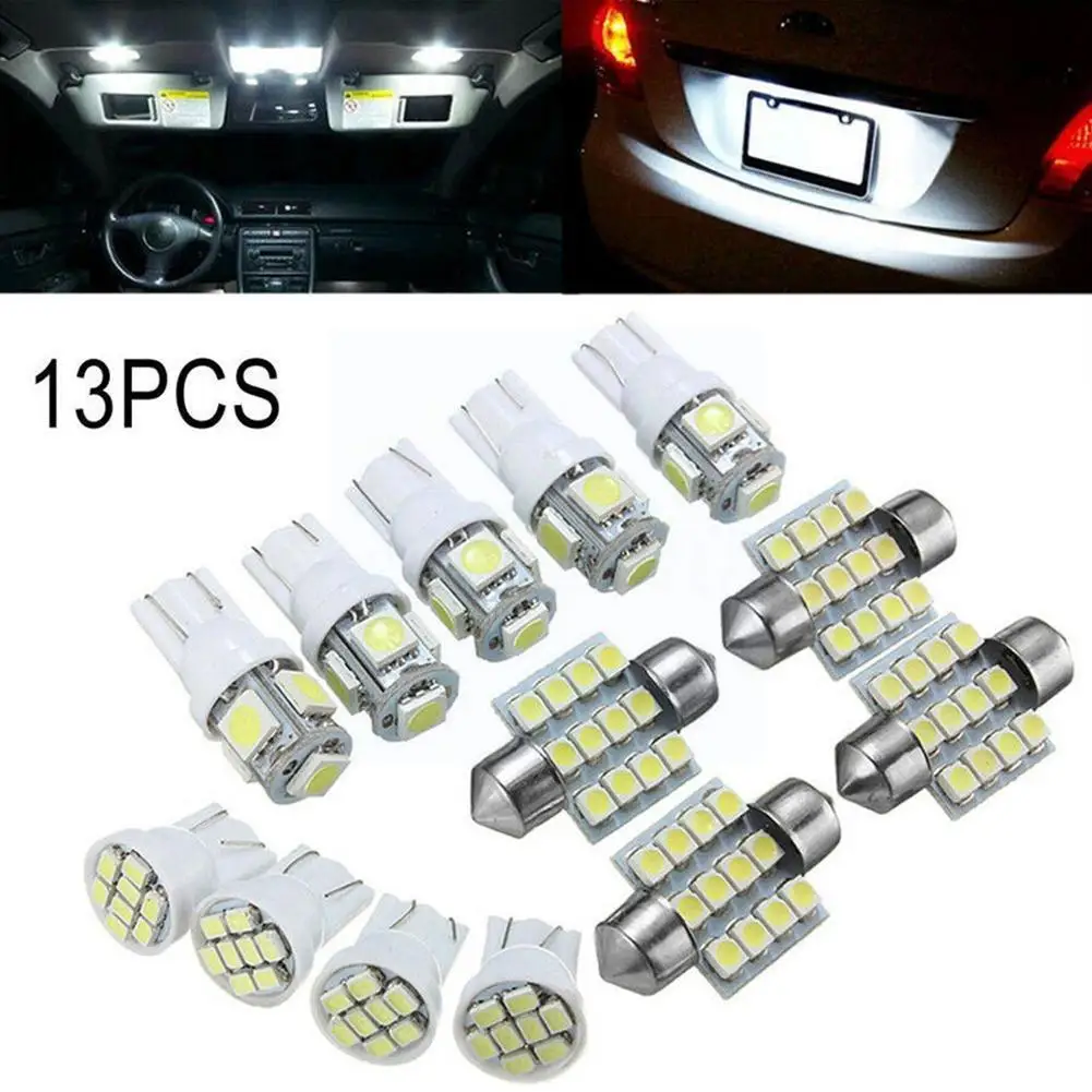 

13pcs/Set T10 Auto Car Xenon White Replacement LED Light Bulbs Kit for Stock Interior & Dome & License Plate Lamps Tail Lig H2T6