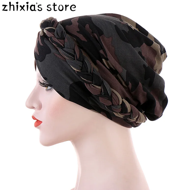 

2020 New Style Turban Printed Brushed QMilch Fashion Toque Headband Cap Women Muslim Islamic Elastic Head Scarf Hat Headwear