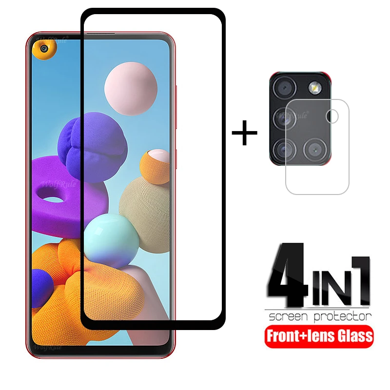 4 en 1 para Samsung Galaxy A21S vidrio para Samsung A21S vidrio templado para Samsung M21 M31 A51 A71 A50 A11 A31 A41 A21S lente de vidrio-0