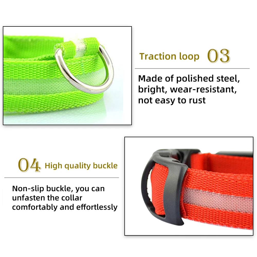 Светодиодный ошейник для собак светящийся ночью с защитой от потери