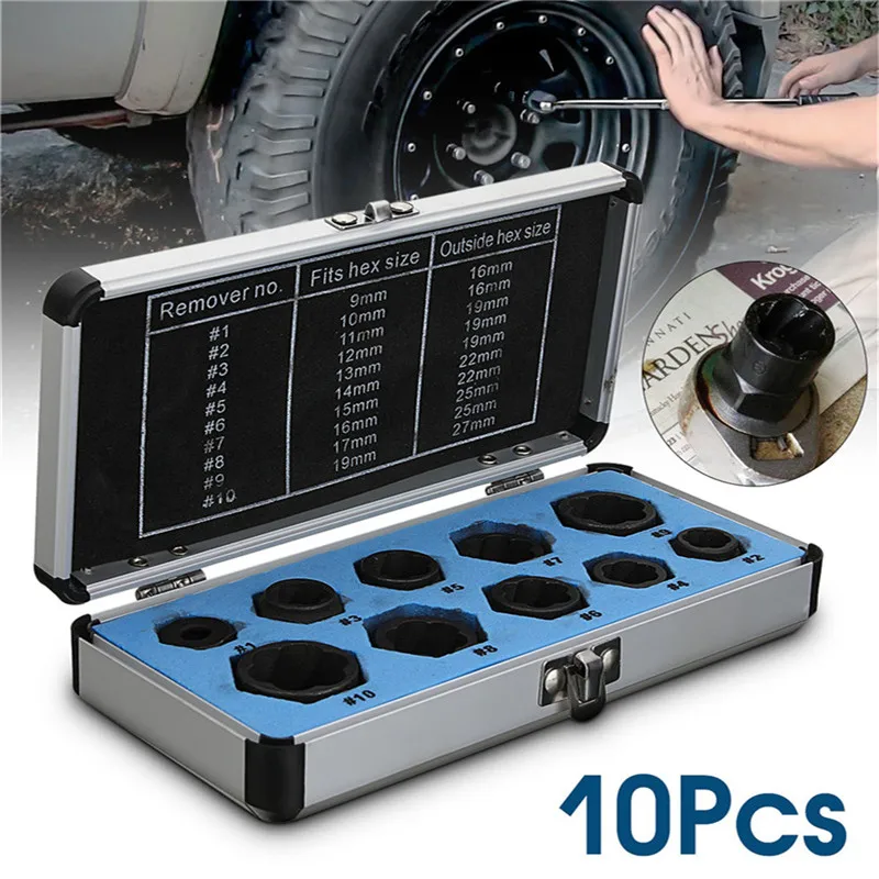 

11pcs/Set Damaged Bolts Nuts Screws Remover Extractor Removal Tools Set Threading Tool Kit Black Nuts And Bolts Extractors Box