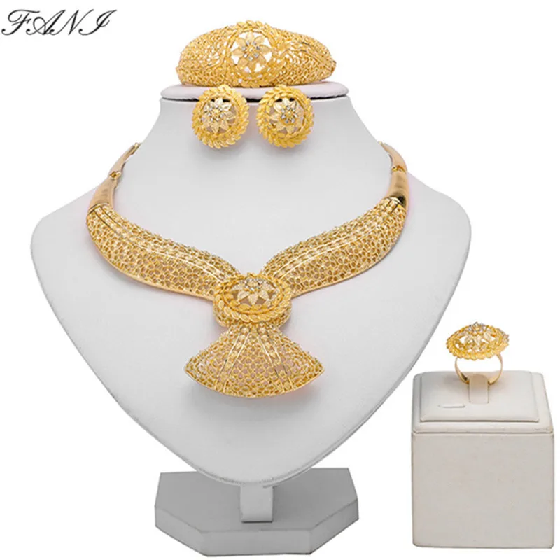 

Fani Dubai Gold designer Jewelry Set Brand Nigerian Wedding woman accessories jewelry set Wholesale statement Bridal jewelry set