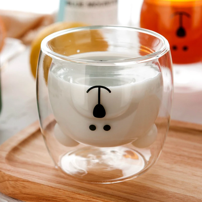 Transparent 250ml 250 мл креативная кружка с медведем из мультфильма, толстая двухслойная стеклянная кружка для молока, кофейная чашка с ручкой, соком, милый медведь, чашка для животных - Цвет: Transparent 250ml