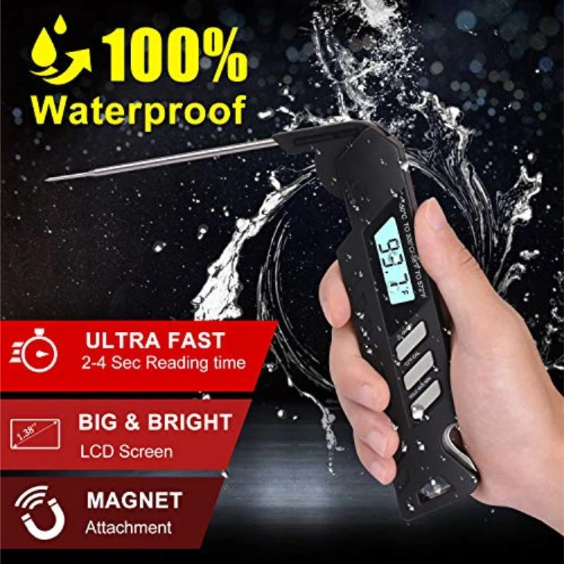 

Цифровой Кухонный Термометр, электронный прибор для измерения температуры еды, для мяса, воды, молока, барбекю, духовки, водонепроницаемый, ...