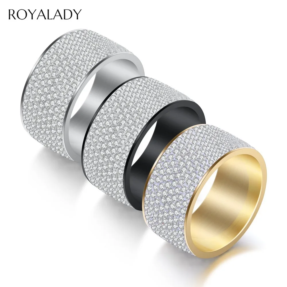 Simple 8 Rows Clear Crystal Pave 316L Stainless Steel Women Wedding Rings Hip Hop Gold Silver Color Rhinestone Party Jewelry | Украшения и