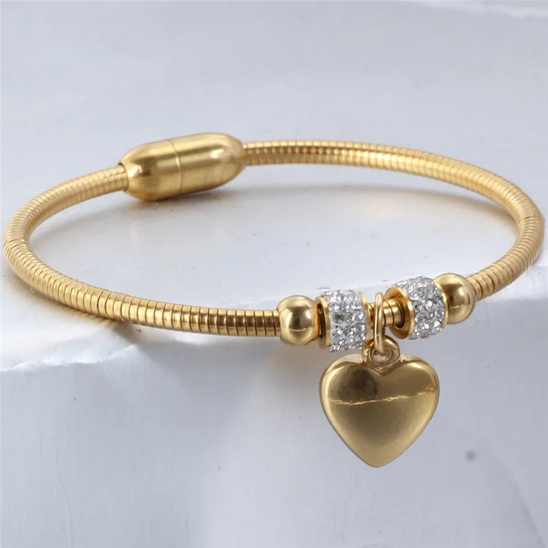 Новинка 2021 браслеты-обручи с подвесками в форме сердца из нержавеющей стали |