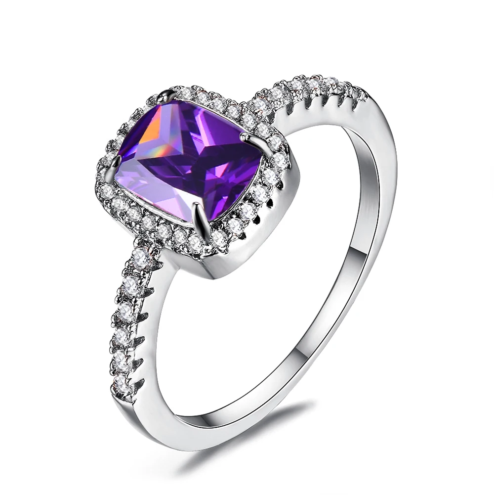 

2021 Fashion Women's Ring Silver Rectangle Square Nonadjustable Finger Rings Female Hand Jewelry Charms Multi-Color Rhinestone