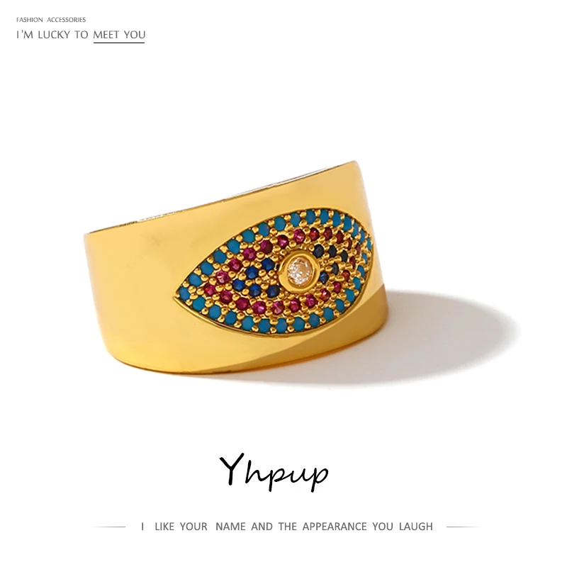 Женское медное кольцо Yhpup с радужным глазом и фианитом|Кольца| |