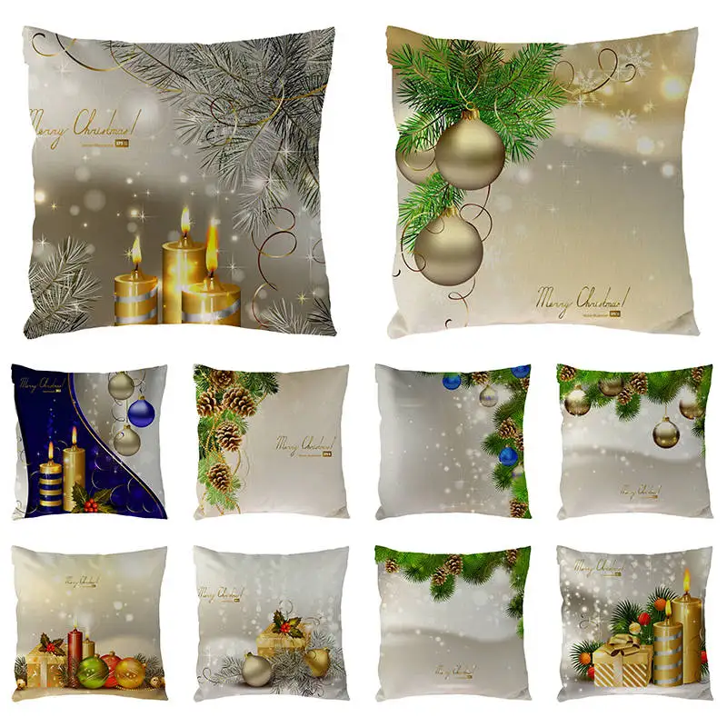 

Simple Merry Christmas Ornament Cushion Cover Xmas Ball Tree Jingle Bell Cushion Covers Pillow Case 45x45cm Home Decor 1562