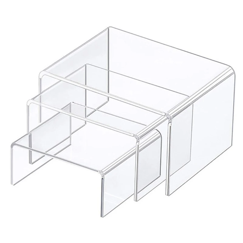 

97QE Square Acrylic Clear 3 Size Riser Display Stands Showcase Set to Set up Jewerly