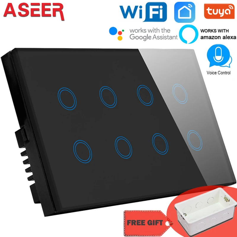 

NEW ASEER 1/2/3/4/8 Gang Smart Wall Switch WIFI,Touch Crystal Glass Panel,AC110-240V Tuya App Google Alexa Remote Voice Control