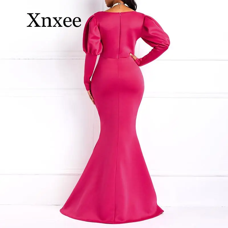 

Women Party Maxi Dresses Sexy Blue Mermaid Cotton Long Sleeve Black Female African Fashion Bodycon Vintage Long Dress Elegant
