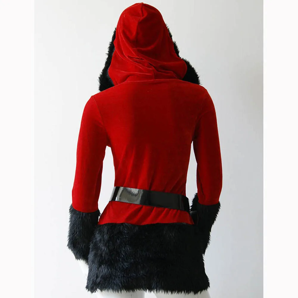 Женское бархатное платье с капюшоном красное черное ремнем | Тематическая одежда