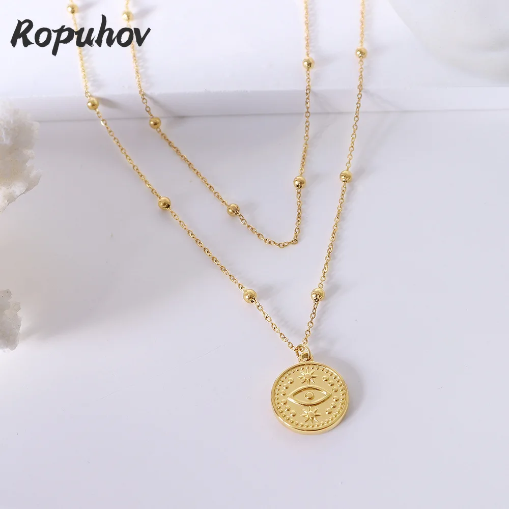 

Ropuhov 2021 новые женские серебряные европейские модные простые дизайнерские аксессуары титановая сталь двойная круглая подвеска ожерелье юве...