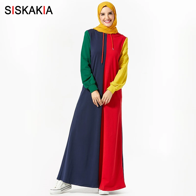 Siskakia/Макси платье с капюшоном Модные Цветные Лоскутные толстовки и свитера