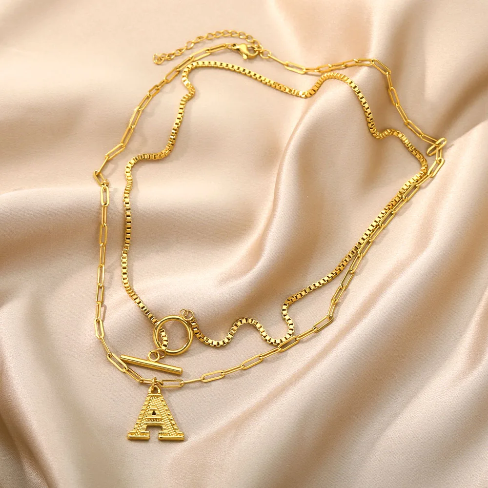 

Minimalism Paper Clip Link Chain A-Z Letter Initial Alphabet Pendant Necklace For Women Girl Toggle Choker Name Jewelry