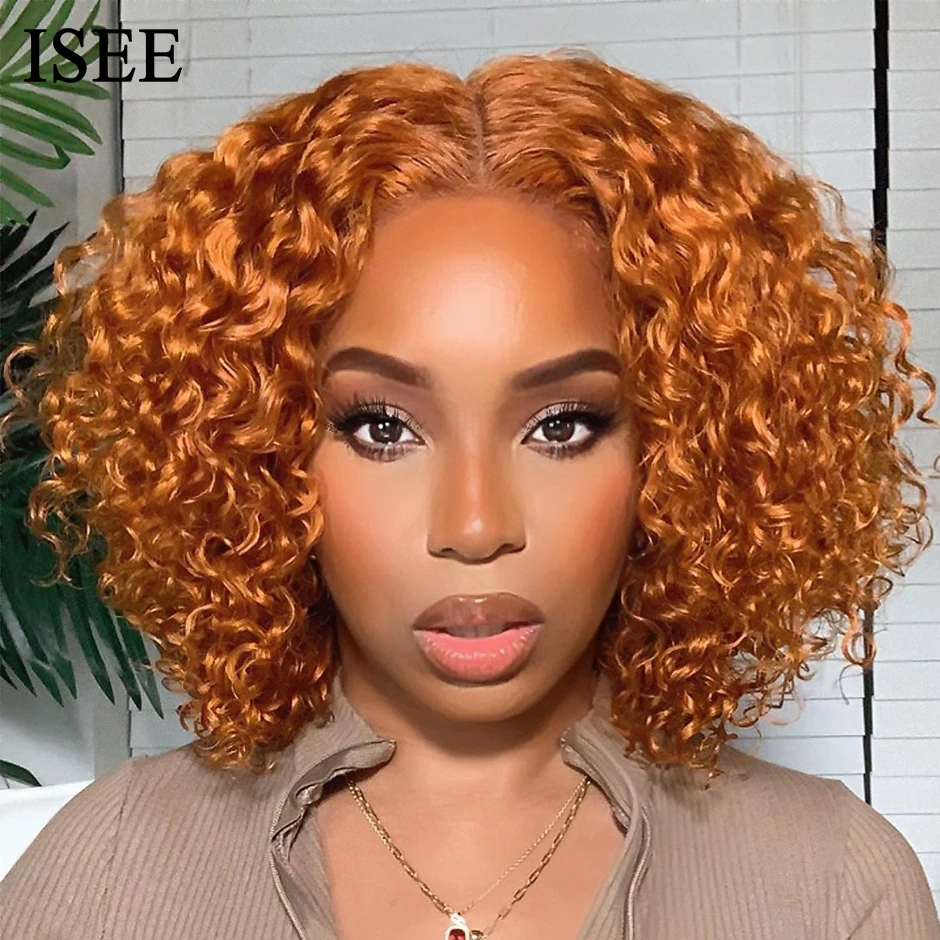 ISEE HAIR Ginger Curly Bob Wigs for Women Human Hair Mongolian Kinky Curly Short Bob Lace Front Wig Curly Ginger Lace Front Wigs