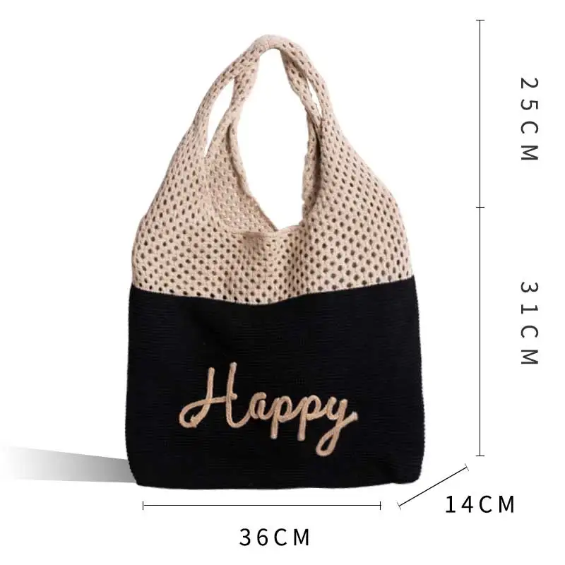 

MABULA Handmake Woven Shopping Bag for Women Retro Classcial Reusable Tote Handbags Casual Portable Shoulder Bags
