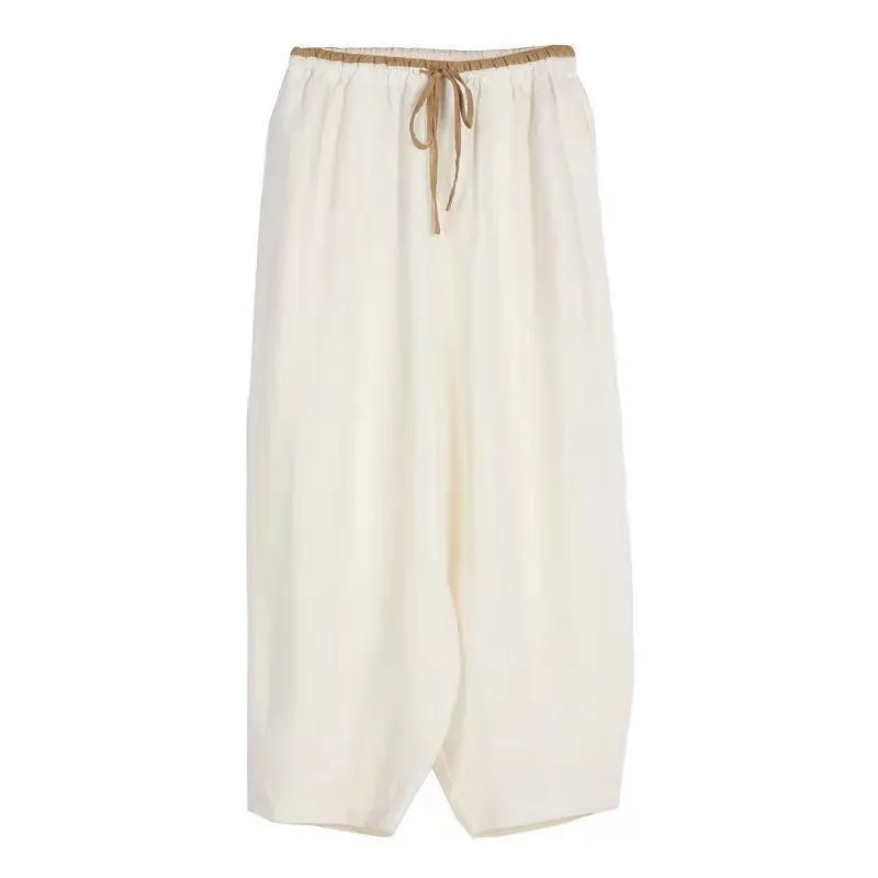 

2021 New Arrival Summer Arts Style Women Loose Casual Elastic Waist Harem Pants All-matched Cotton Linen Ankle-length Pants W339
