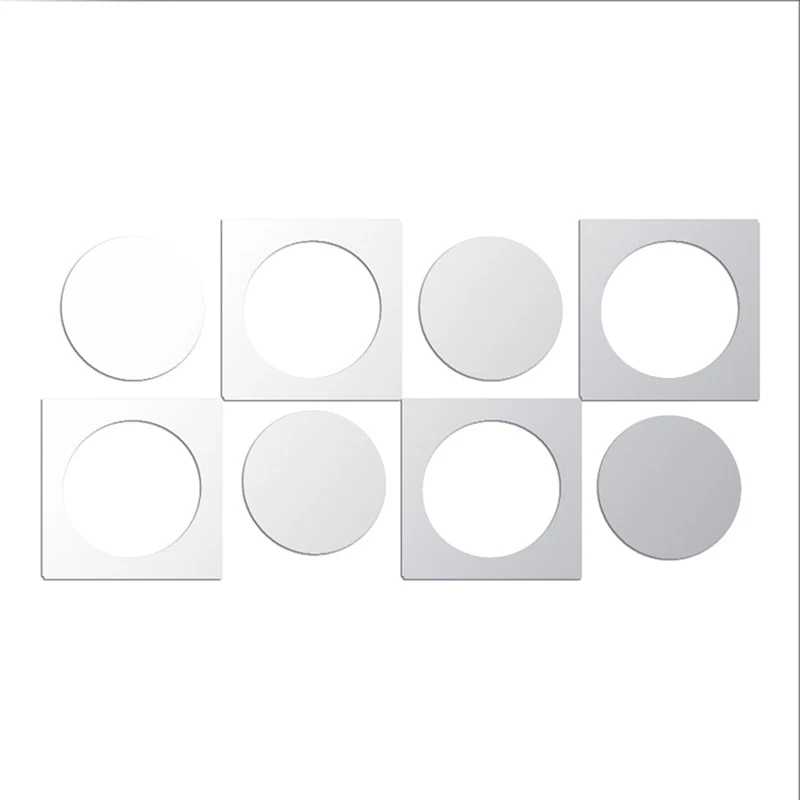 8PCS Removable Silver Square Circle Mirror Wall Stickers for Living Room Background Decor Decals Wallpaper Mural Home | Дом и сад