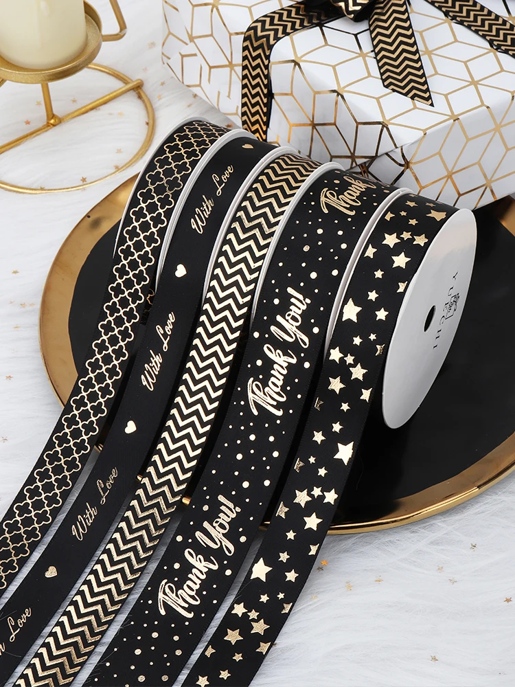 2 ярда позолоченная черная лента Подарочная коробка для влюбленных упаковка