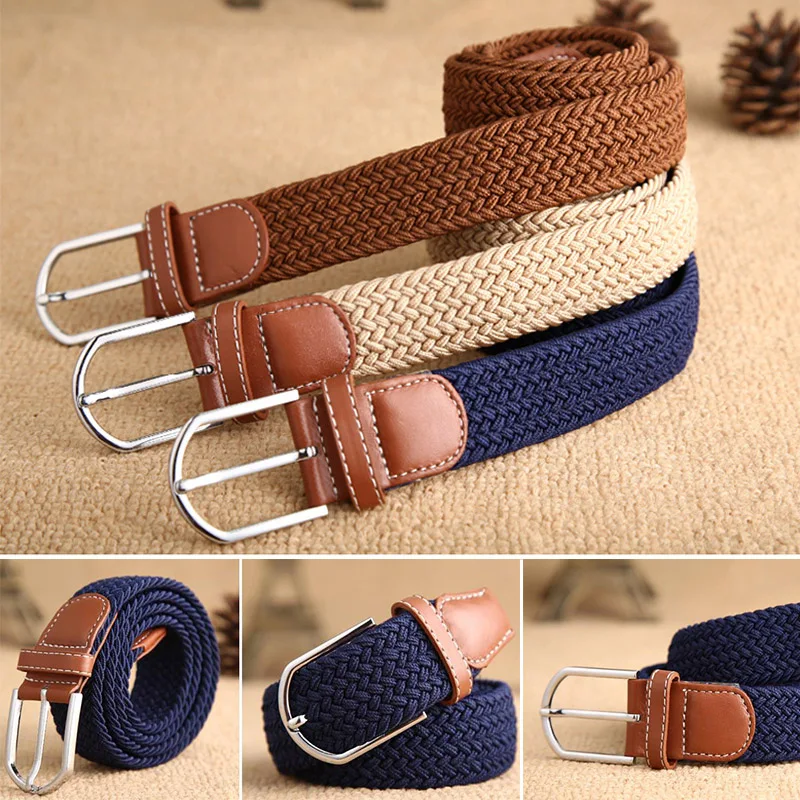 

High Quality Fashionable Elastic Canvas Belts for Women Knitted Buckle Adjustable Belt Male Canvas Belts for Jeans 2020 NEW