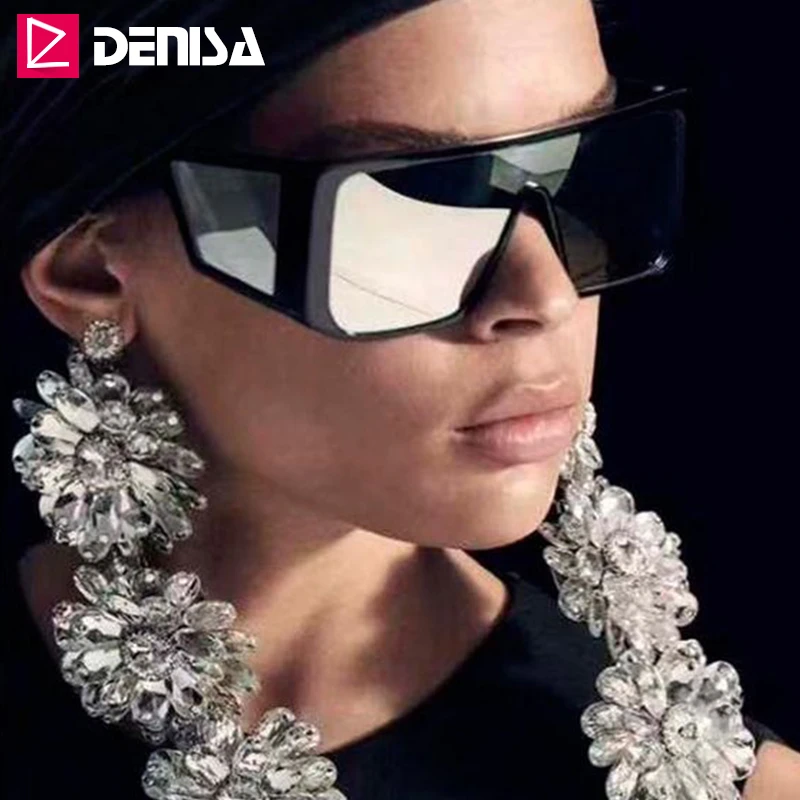 Фото Мужские и женские очки в стиле ретро DENISA, Большие Квадратные Солнцезащитные очки 2019, роскошные зеркальные градиентные большие солнцезащитн... №3