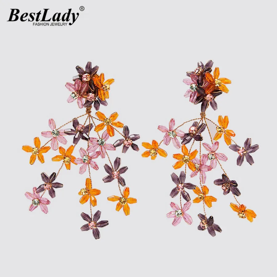 Женские богемные серьги ZA роскошные стеклянные подвески в виде цветов с