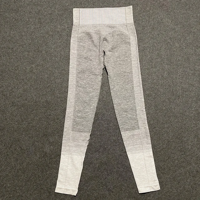 Gray white pants 2 шт., бесшовный комплект для йоги с эффектом омбре, женские укороченные топы с длинным рукавом, высокая талия, контроль живота, спортивные Леггинсы, спортивный костюм для спортзала, одежда для фитнеса - Цвет: Gray white pants